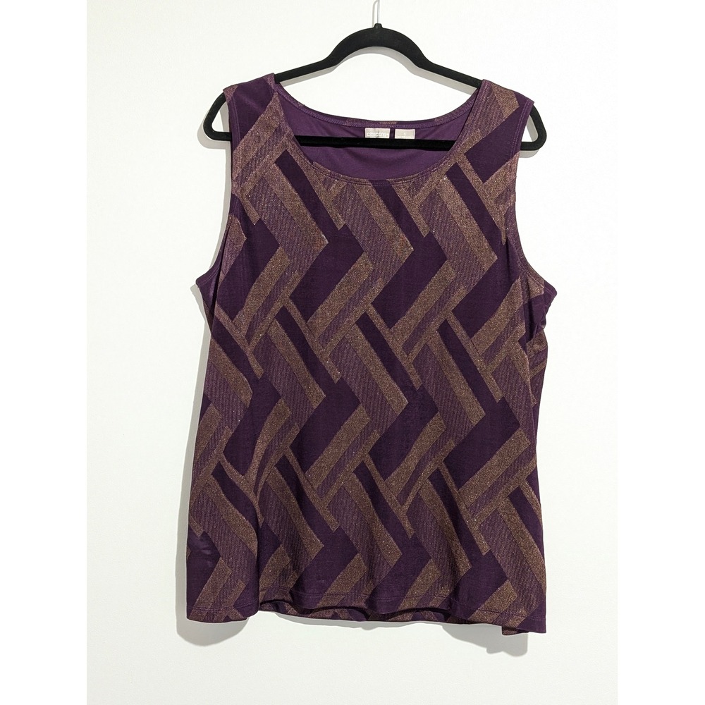 Chico's Travelers Tank Top Womens 3 Purple Gold Geometric Lined Sleeveless Shell